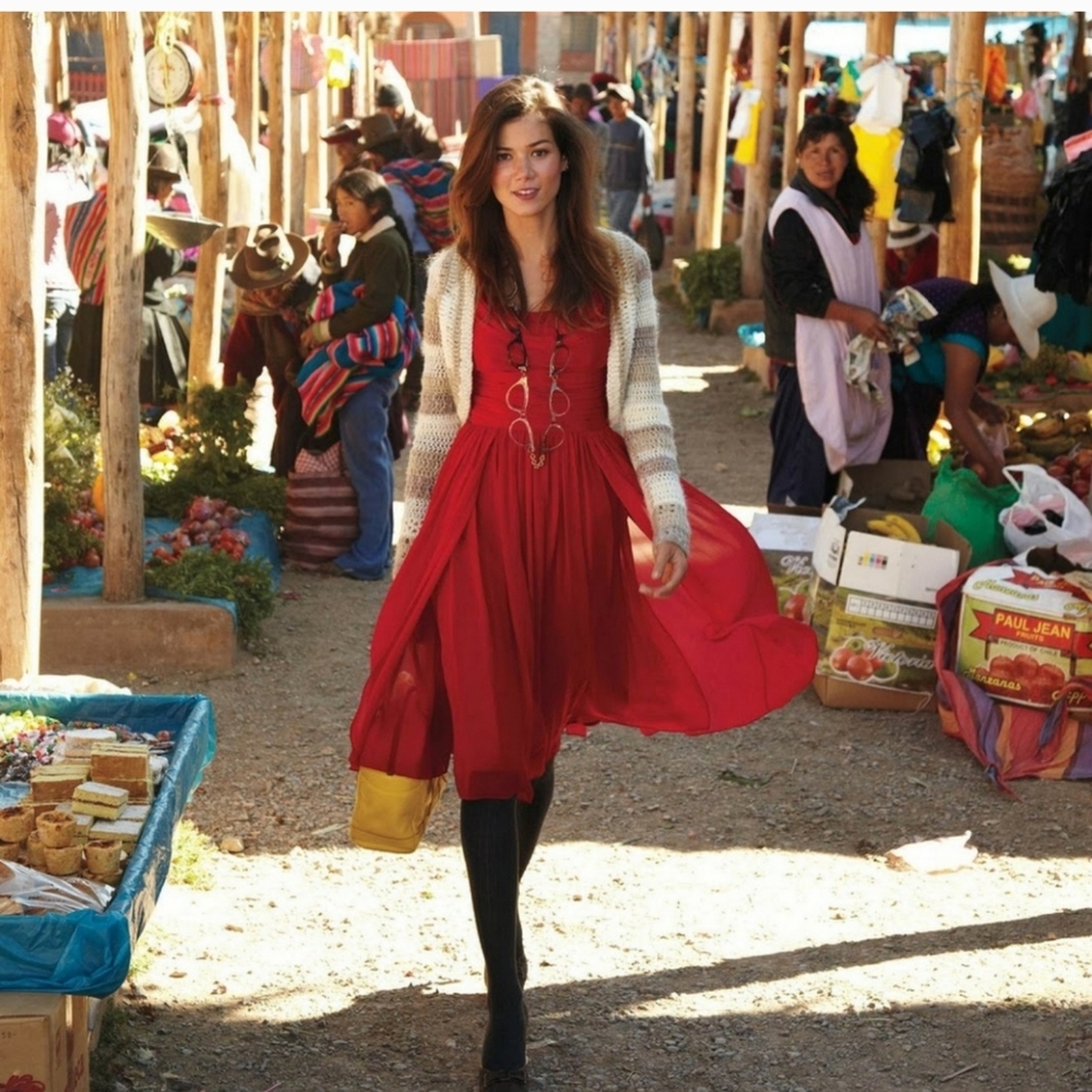 Moulinette Soeurs Red Silk Midi Dress